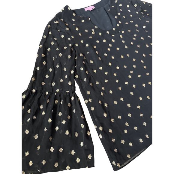 Lilly Pulitzer Amory Pinata Starry Clip Metallic Chiffon Top Black Size Medium - Picture 8 of 12